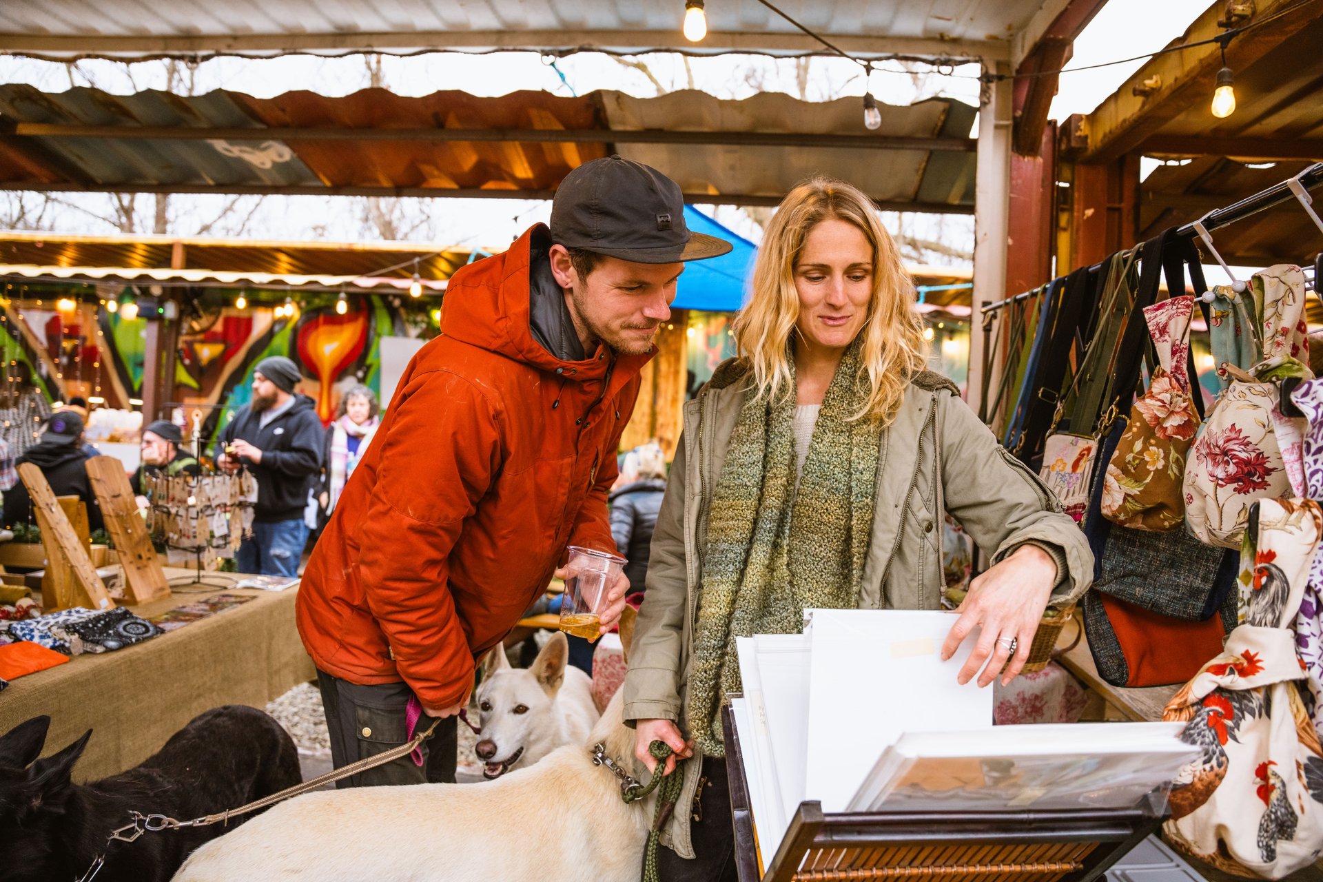 Shopping at the Hi-Wire Brewing Christmas market. Photo / Stephan Pruitt