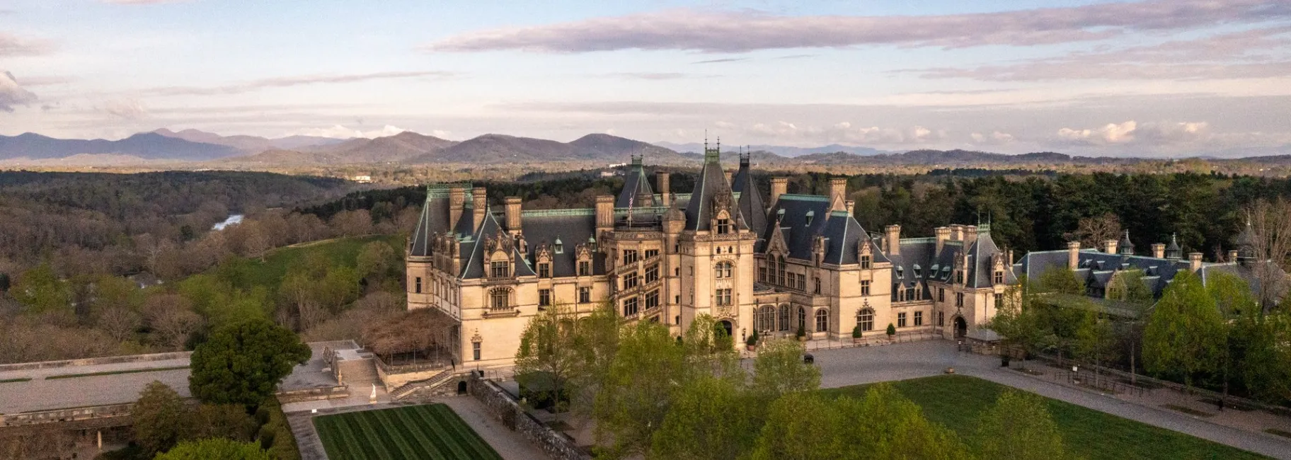 Flower blooms aerial at Biltmore Asheville NC