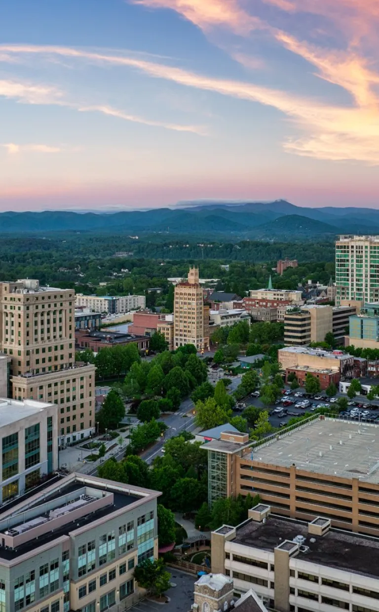 Aerial view of downtown Asheville