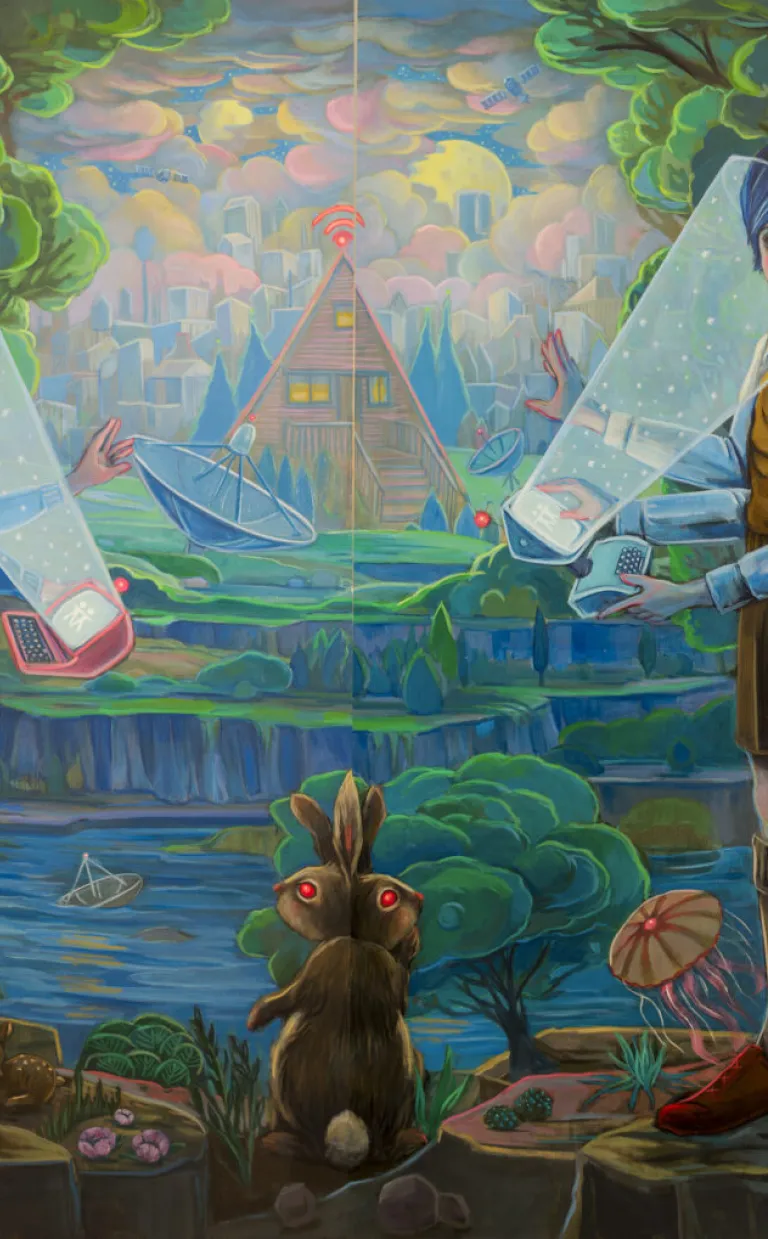 Lori Nelson's artwork 'Find My Friends,' on display at the Asheville NC Art Museum