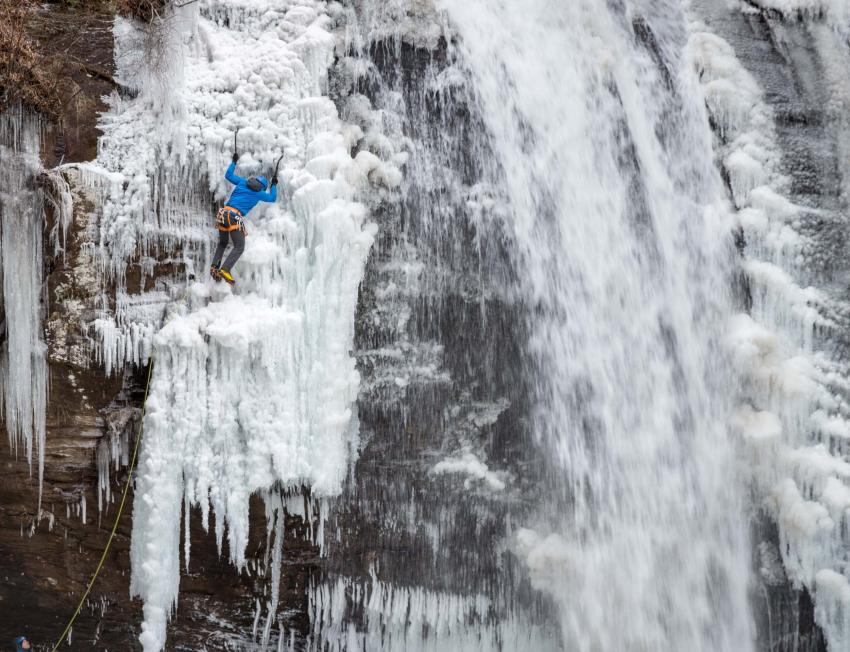 Ice climbing on Looking Glass Falls Ice climbing on Looking Glass Falls